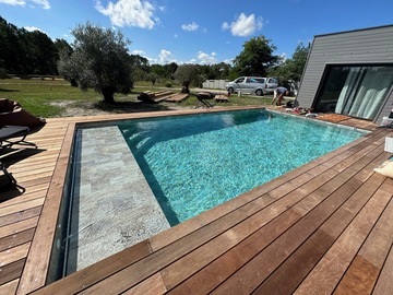 Piscine 8,50X4,50M avec membrane armée beige 3D carreaux de Bali -Piscine du Val de l'Eyre - La teste