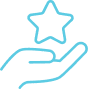 Main ouverte offrant une étoile brillante. Représente l'excellence, la qualité ou une récompense pour un service client supérieur.